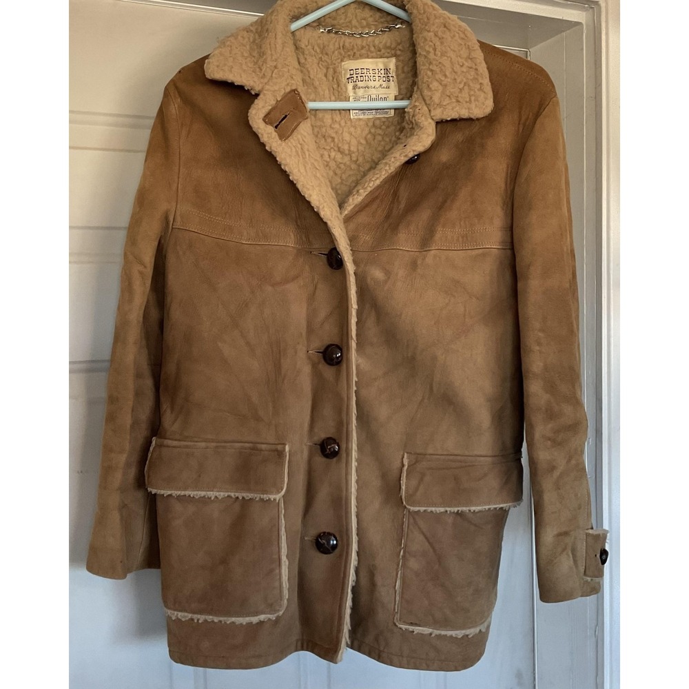 Vintage‎ Deerskin Trading Post Jacket Womens Medium Tan Suede Shearling Lined
